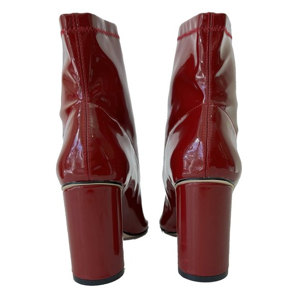 NEW Zara Red Wine Faux Patent Leather Round High Heel Ankle Boots Booties - Picture 7 of 12